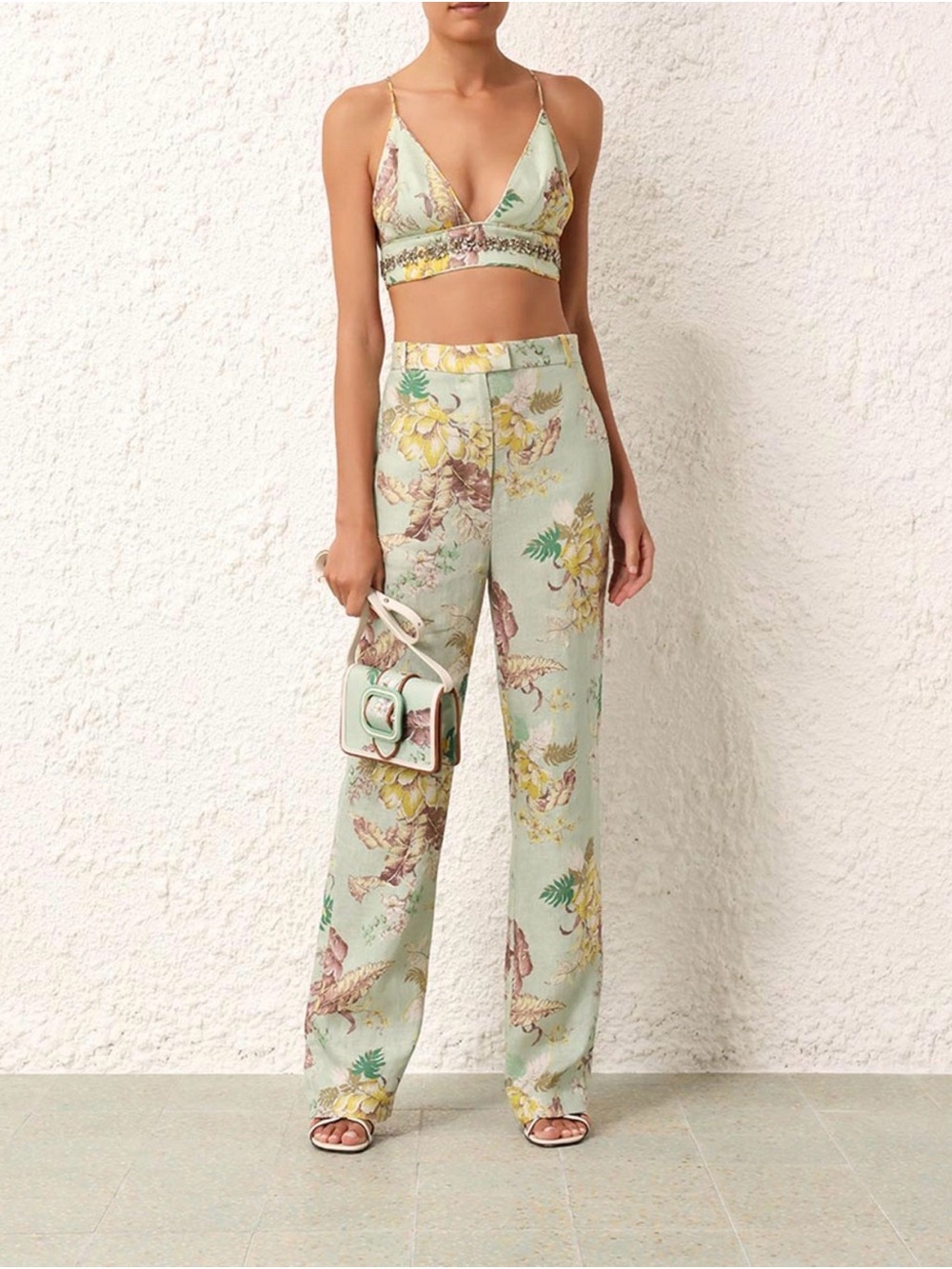 NWT Zimmermann Matchmaker Floral-print straight-leg Linen pants. Size 0/4